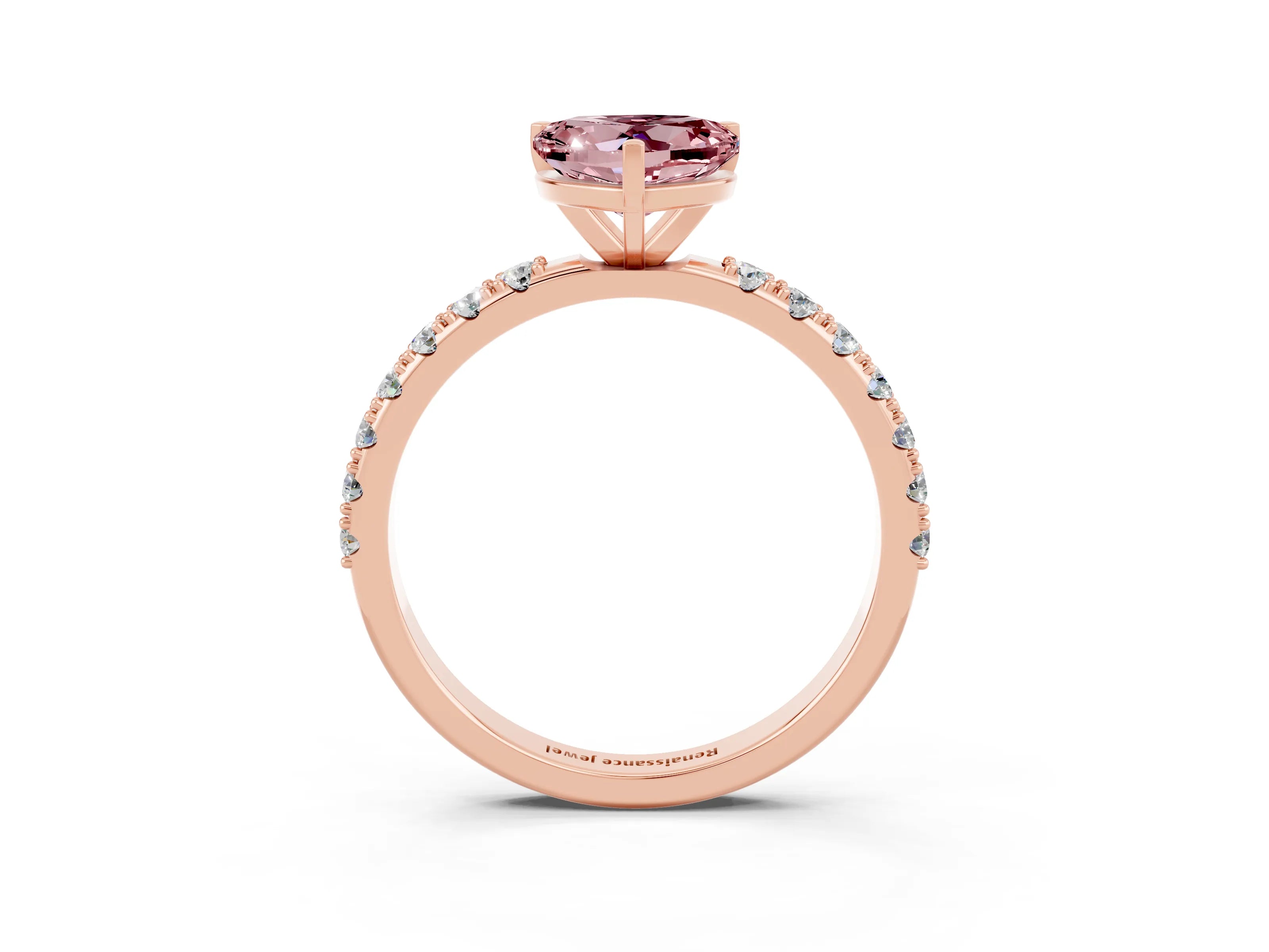 Rose gold Heart Cut Morganite Solitaire Pavé Band with Four-Prong Setting_3