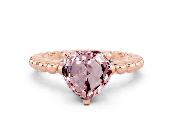 Rose gold Heart Cut Morganite Solitaire Ring with Beaded Band and Prong Setting