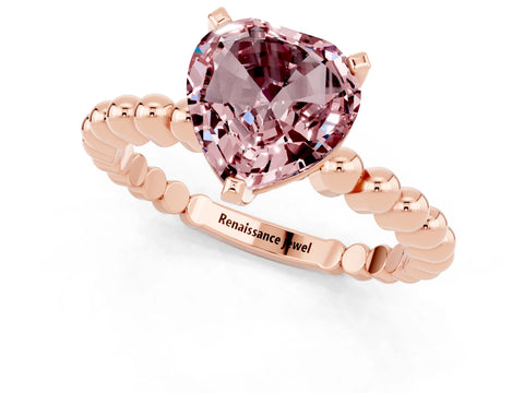 Rose gold Heart Cut Morganite Solitaire Ring with Beaded Band and Prong Setting_1