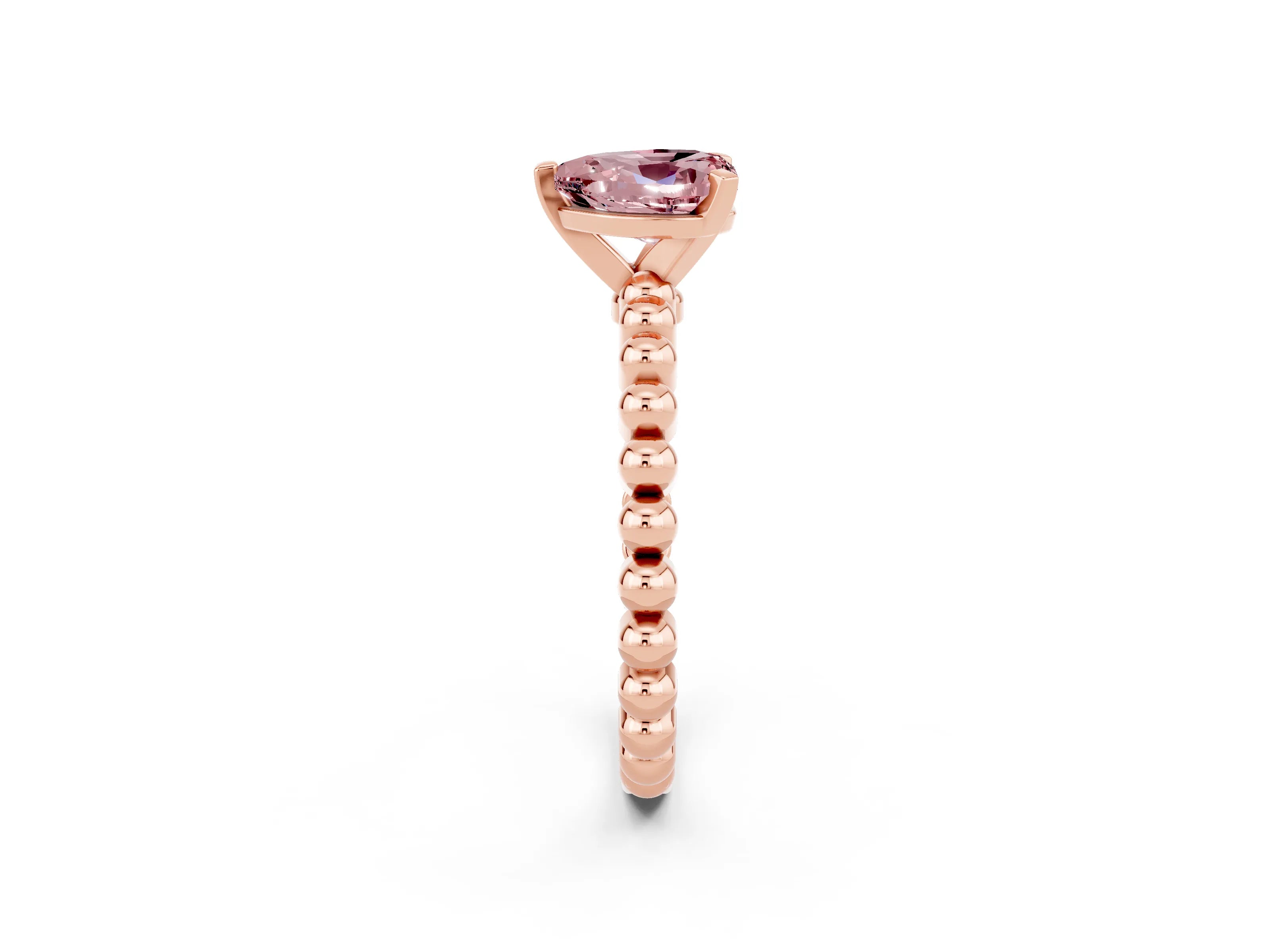 Rose gold Heart Cut Morganite Solitaire Ring with Beaded Band and Prong Setting_2
