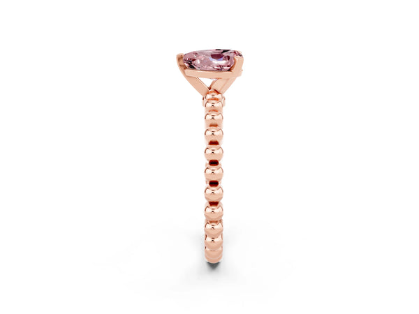Rose gold Heart Cut Morganite Solitaire Ring with Beaded Band and Prong Setting