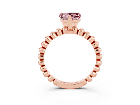 Rose gold Heart Cut Morganite Solitaire Ring with Beaded Band and Prong Setting_3