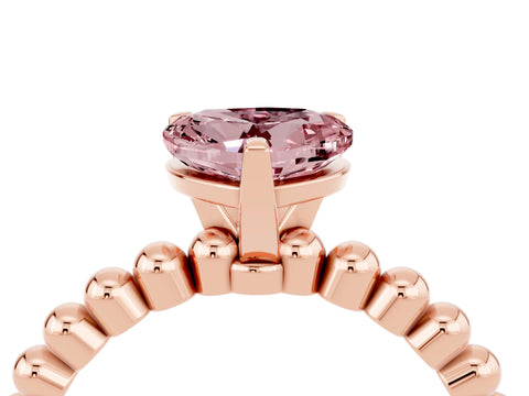 Rose gold Heart Cut Morganite Solitaire Ring with Beaded Band and Prong Setting_4