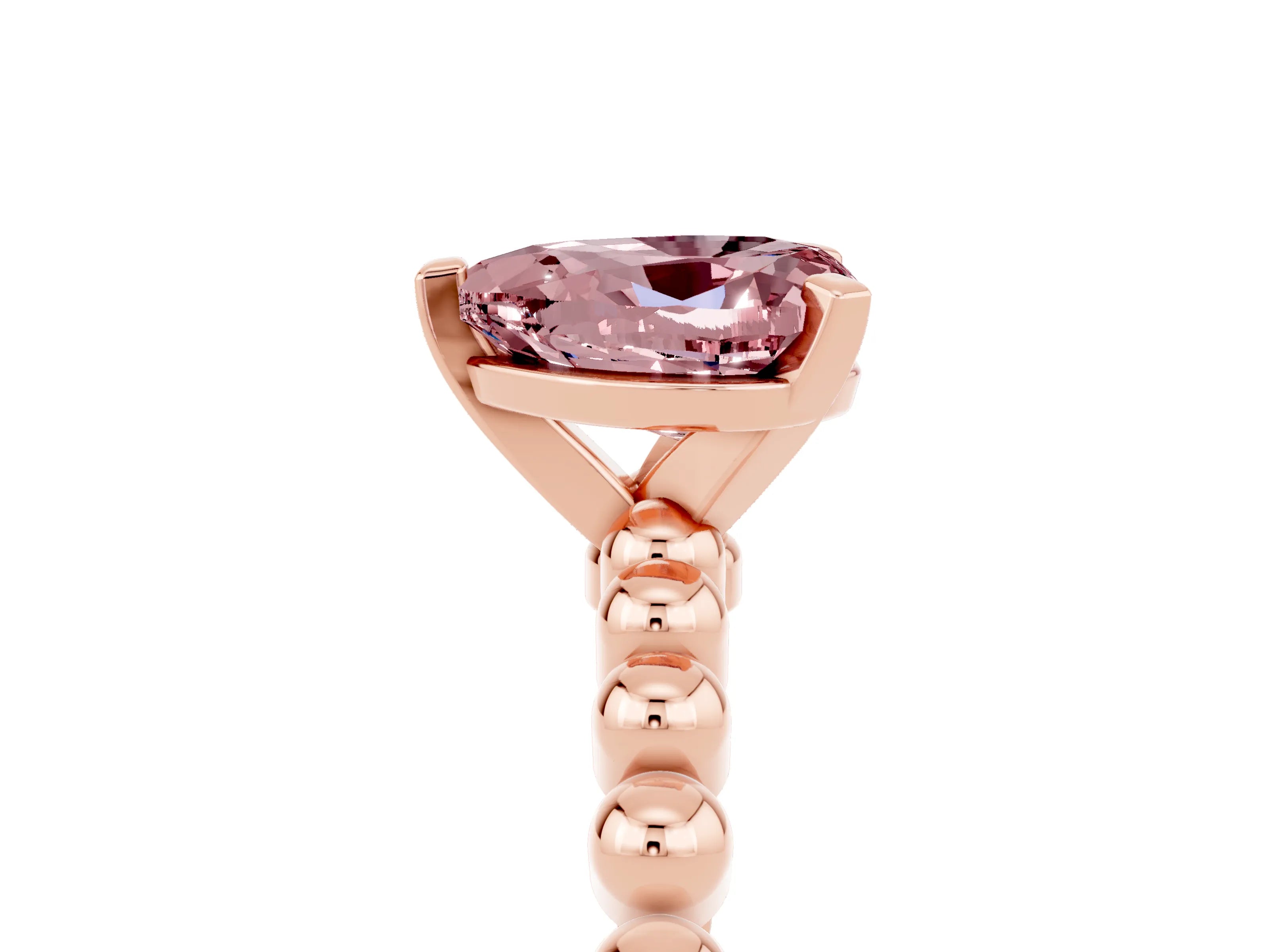Rose gold Heart Cut Morganite Solitaire Ring with Beaded Band and Prong Setting_5