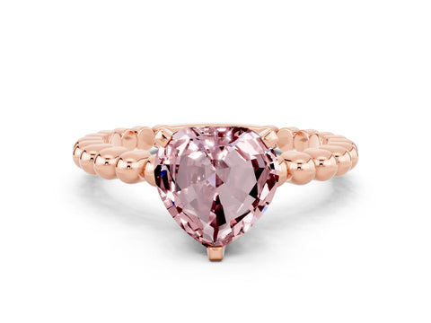Rose gold Heart Cut Morganite Solitaire Ring with Beaded Band and Prong Setting