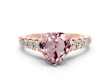Rose gold Heart Cut Morganite Solitaire Ring with Cathedral Setting and Pavé Band