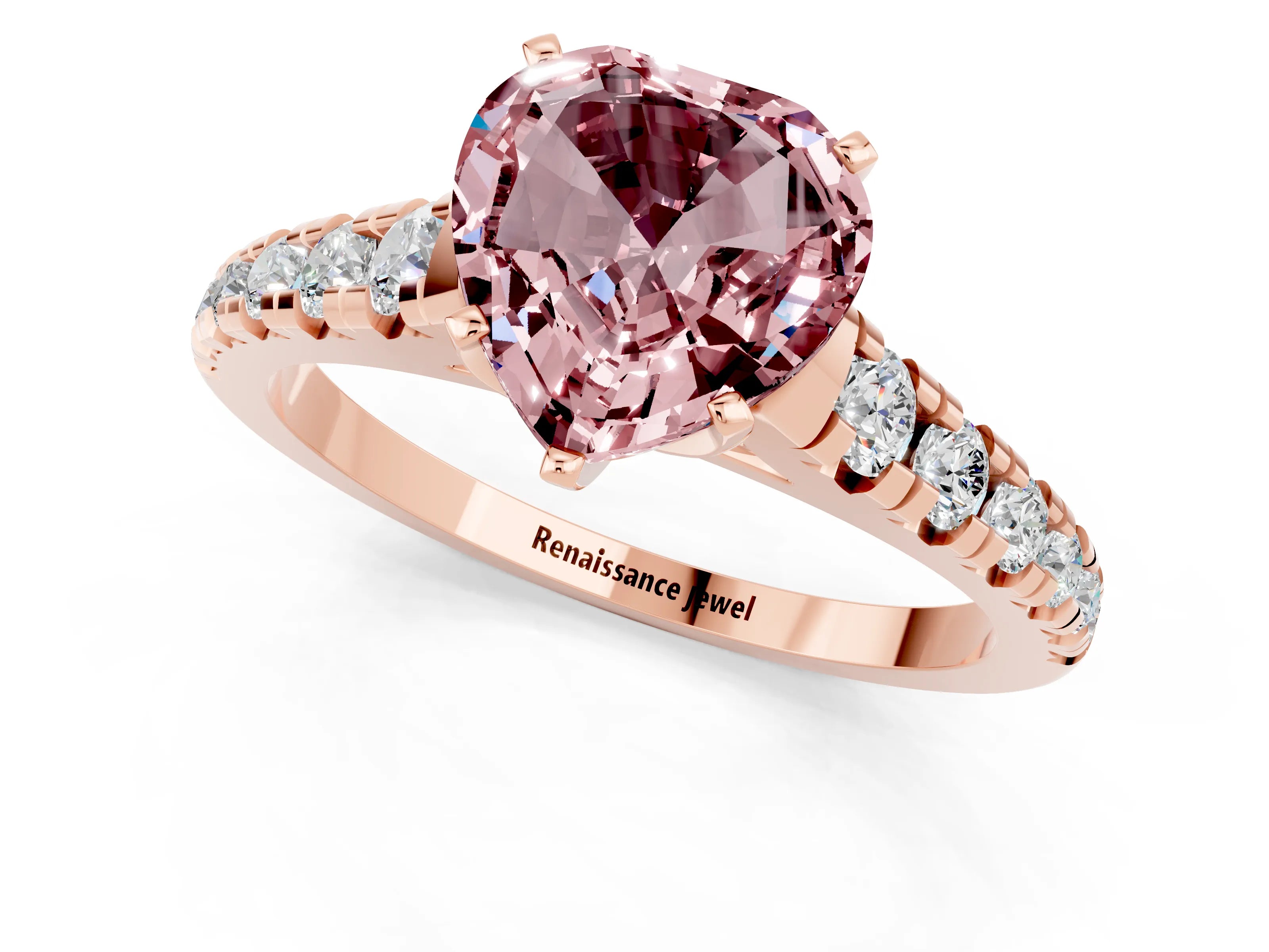 Rose gold Heart Cut Morganite Solitaire Ring with Cathedral Setting and Pavé Band_1