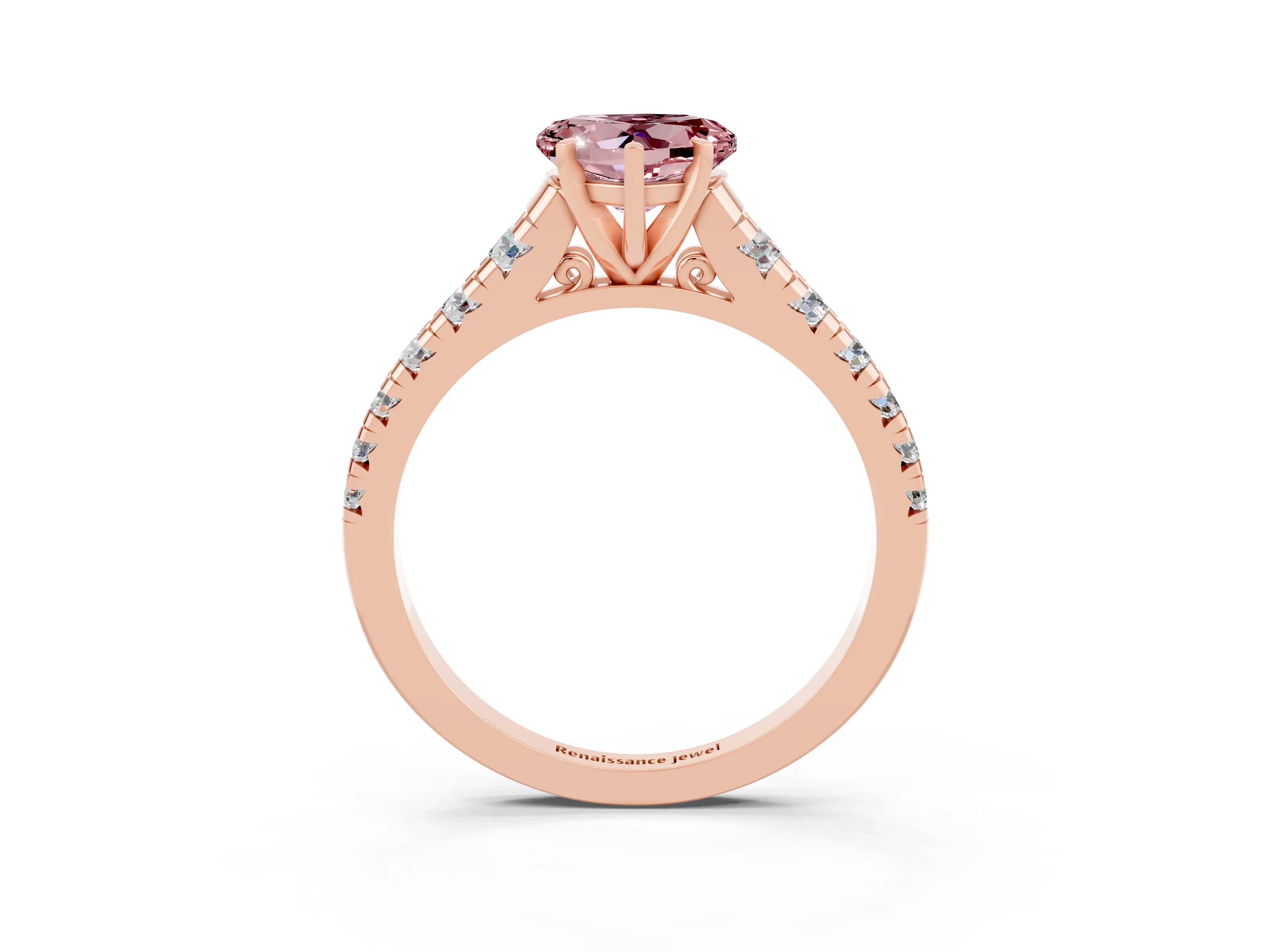 Rose gold Heart Cut Morganite Solitaire Ring with Cathedral Setting and Pavé Band_3