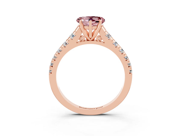 Rose gold Heart Cut Morganite Cathedral Solitaire Ring with Round  Pavé Band