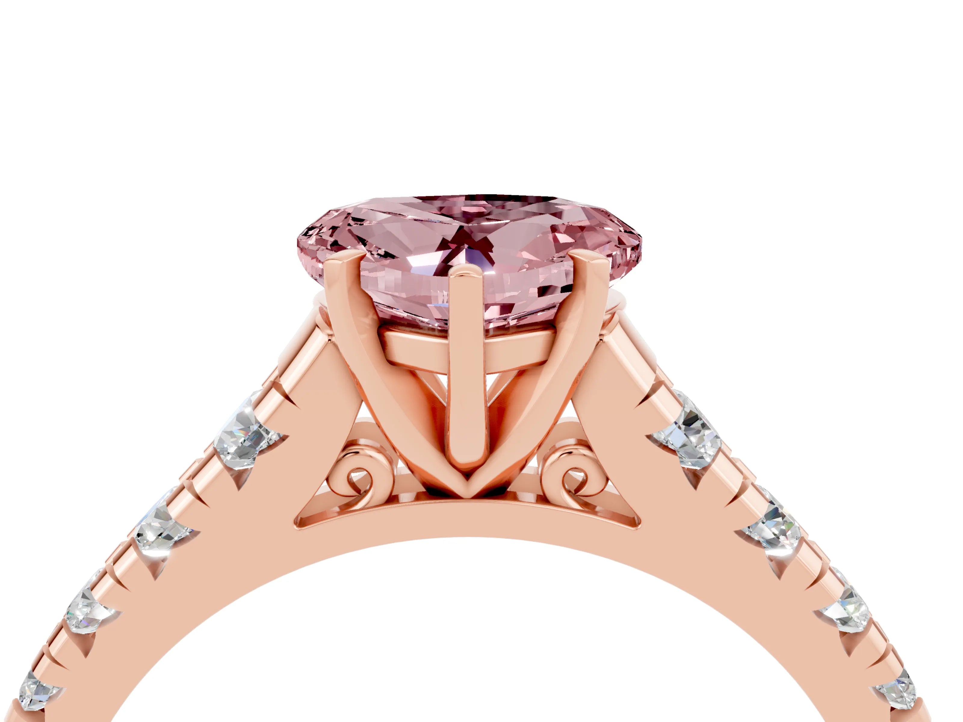 Rose gold Heart Cut Morganite Solitaire Ring with Cathedral Setting and Pavé Band_4