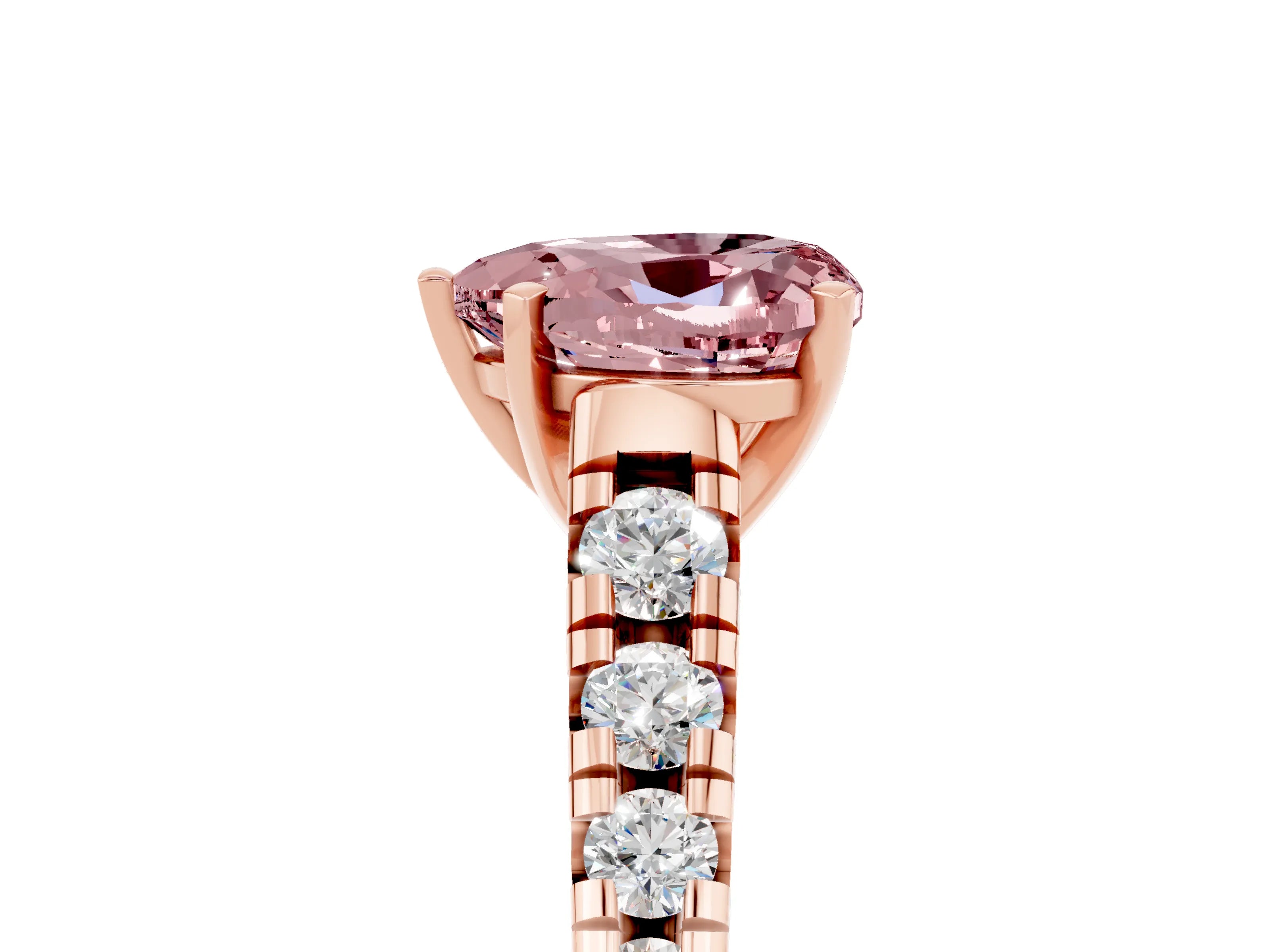 Rose gold Heart Cut Morganite Solitaire Ring with Cathedral Setting and Pavé Band_5