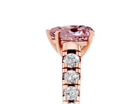 Rose gold Heart Cut Morganite Solitaire Ring with Cathedral Setting and Pavé Band_5