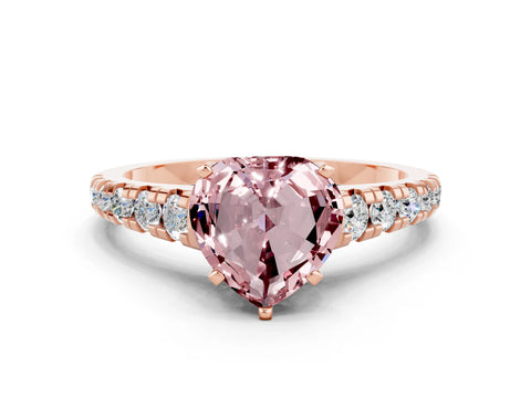 Rose gold Heart Cut Morganite Solitaire Ring with Cathedral Setting and Pavé Band