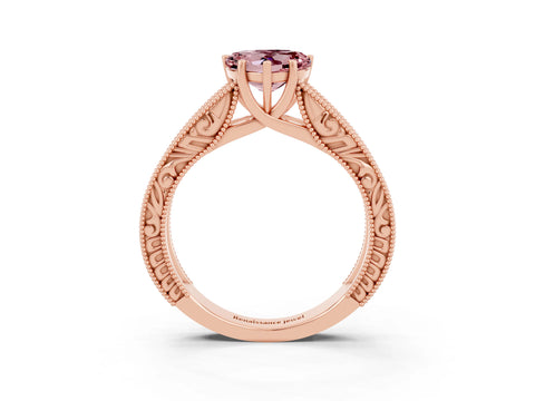 Rose gold Heart Cut Morganite Solitaire Ring with Engraved Band and Four-Prong Setting_3