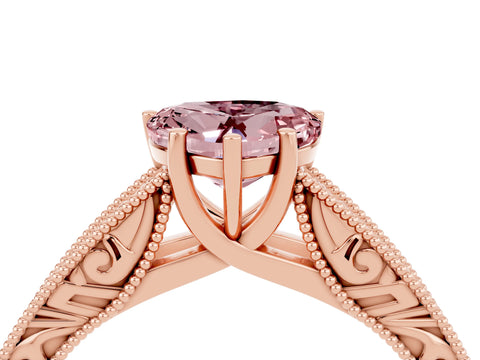 Rose gold Heart Cut Morganite Solitaire Ring with Engraved Band and Four-Prong Setting_4