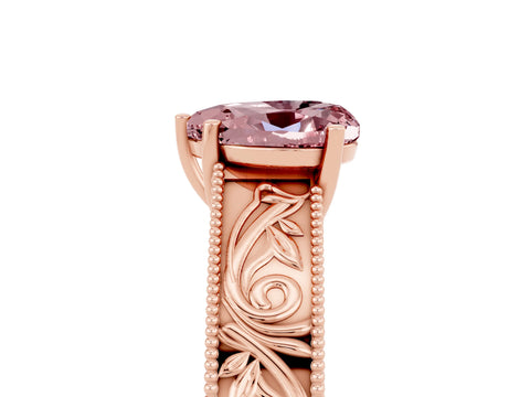 Rose gold Heart Cut Morganite Solitaire Ring with Engraved Band and Four-Prong Setting_5