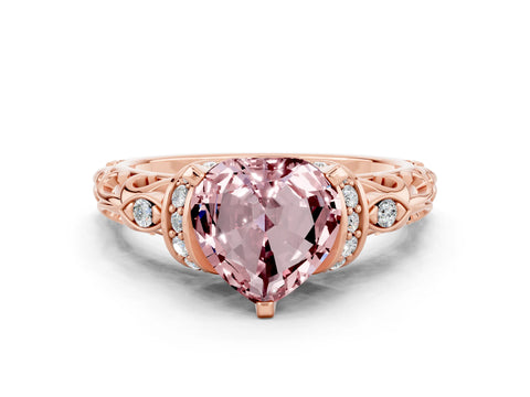 Rose gold Heart Cut Morganite Solitaire Ring with Filigree Band and Four-Prong Setting_24
