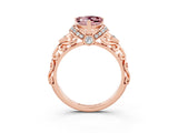 Rose gold Heart Cut Morganite Solitaire Ring with Filigree Band and Four-Prong Setting_27
