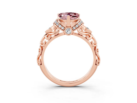 Rose gold Heart Cut Morganite Solitaire Ring with Filigree Band and Four-Prong Setting_27