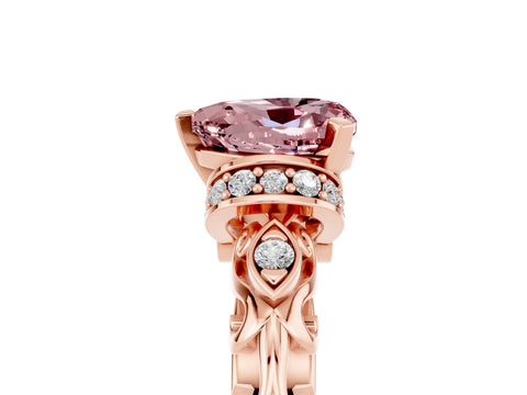 Rose gold Heart Cut Morganite Solitaire Ring with Filigree Band and Four-Prong Setting_29