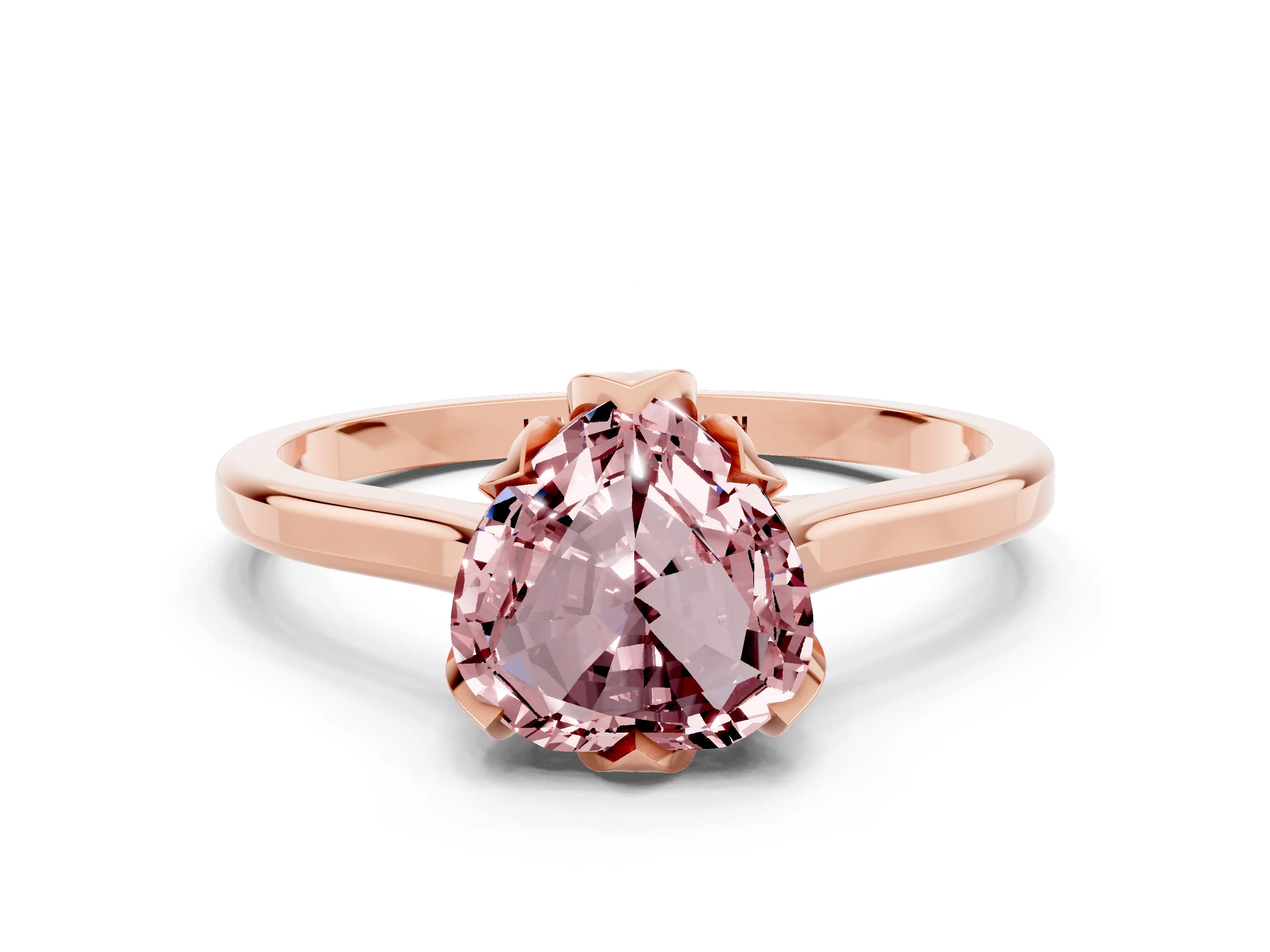 Rose gold Heart Cut Morganite Solitaire Ring with Flower Prong Setting and Classic Band_12