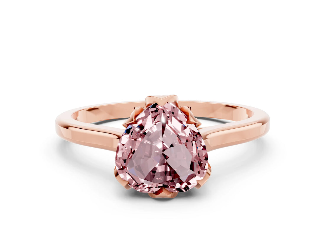 Rose gold Heart Cut Morganite Solitaire Ring with Flower Prong Setting and Classic Band_12