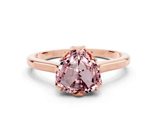 Rose gold Heart Cut Morganite Solitaire Ring with Flower Prong Setting and Classic Band