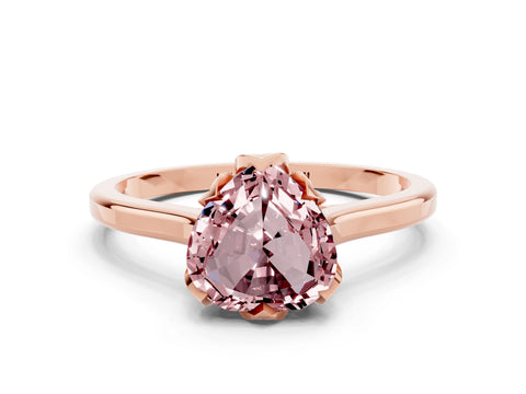 Rose gold Heart Cut Morganite Solitaire Ring with Flower Prong Setting and Classic Band_12