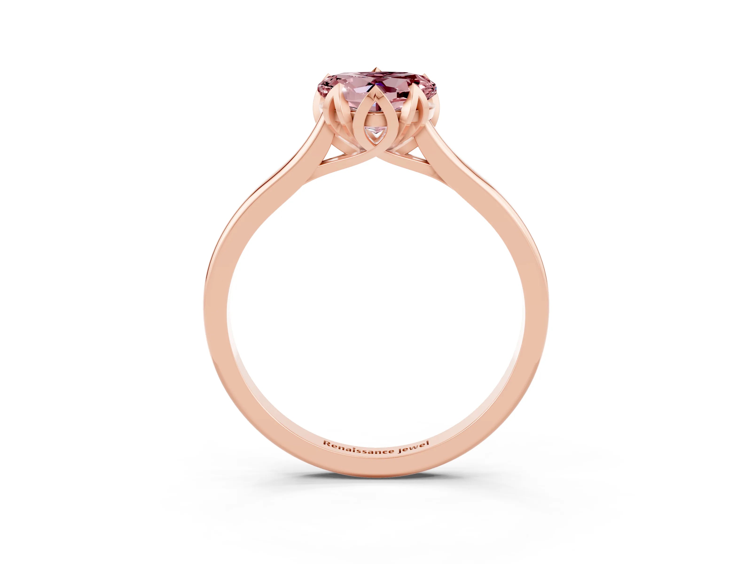 Rose gold Heart Cut Morganite Solitaire Ring with Flower Prong Setting and Classic Band_15