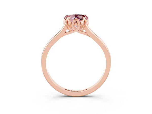 Rose gold Heart Cut Morganite Solitaire Ring with Flower Prong Setting and Classic Band