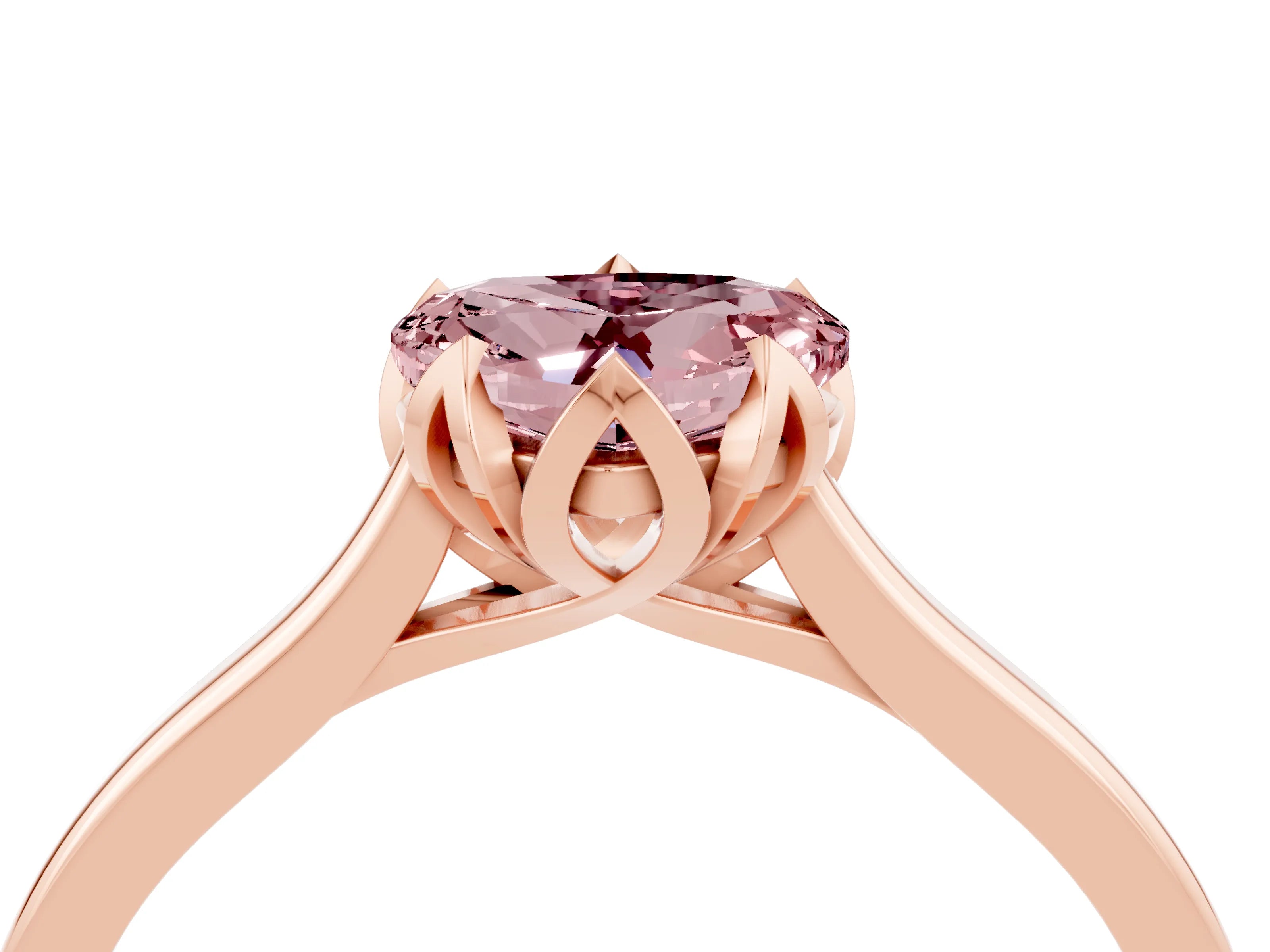 Rose gold Heart Cut Morganite Solitaire Ring with Flower Prong Setting and Classic Band_16