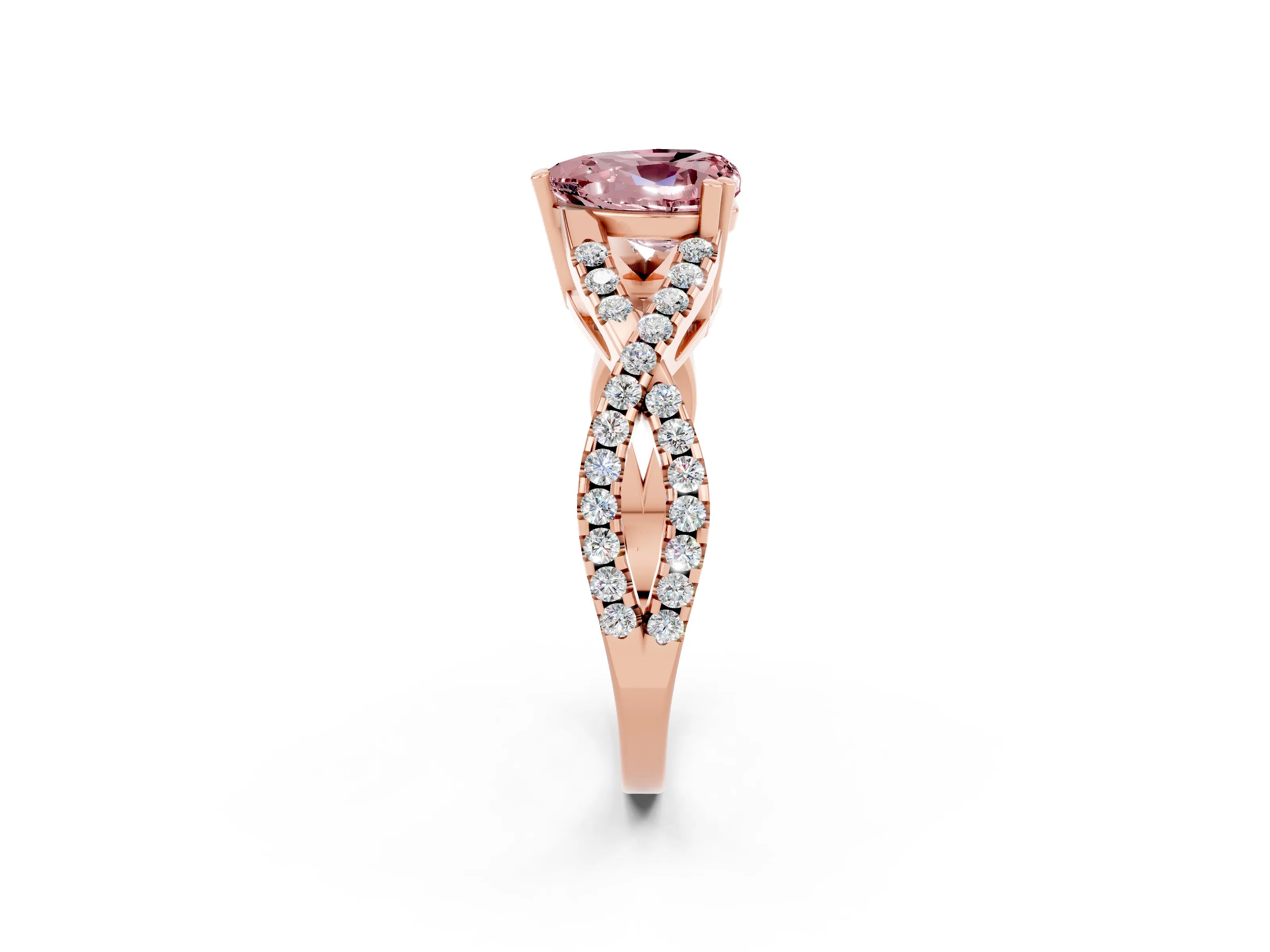 Rose gold Heart Cut Morganite Solitaire Ring with Four-Prong Setting and Twisted Pavé Band_2