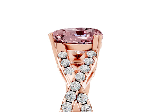 Rose gold Heart Cut Morganite Solitaire Ring with Four-Prong Setting and Twisted Pavé Band_5