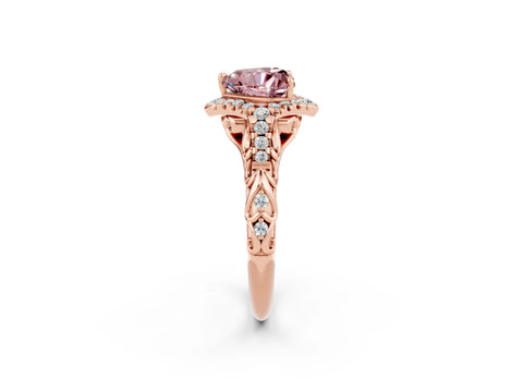 Rose gold Heart Cut Morganite Solitaire Ring with Hidden Halo and Pavé Band_14