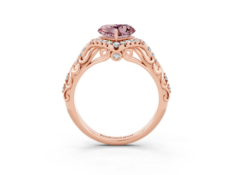 Rose gold Heart Cut Morganite Solitaire Ring with Hidden Halo and Pavé Band_15
