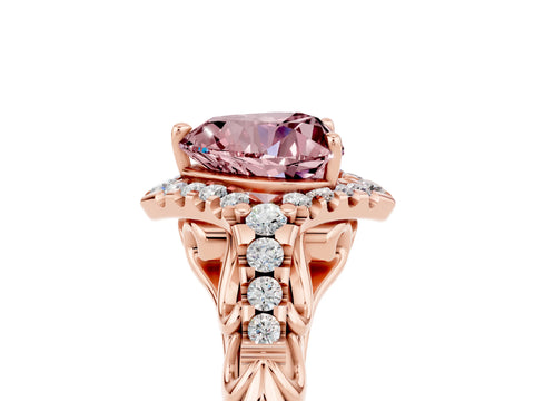 Rose gold Heart Cut Morganite Solitaire Ring with Hidden Halo and Pavé Band_17