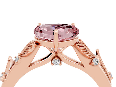 Rose gold Heart Cut Morganite Solitaire Ring with Leaf Motif Band and Four-Prong Setting_4