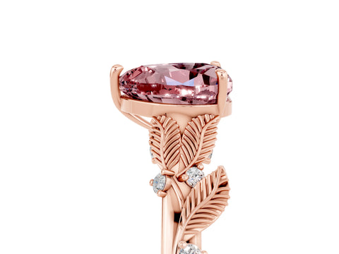 Rose gold Heart Cut Morganite Solitaire Ring with Leaf Motif Band and Four-Prong Setting_5