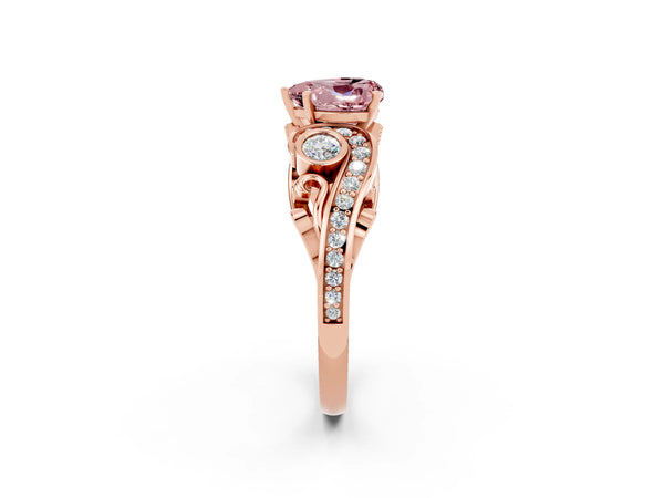 Rose gold Heart Cut Morganite Solitaire Ring with Milgrain Pavé Band and Four-Prong Setting