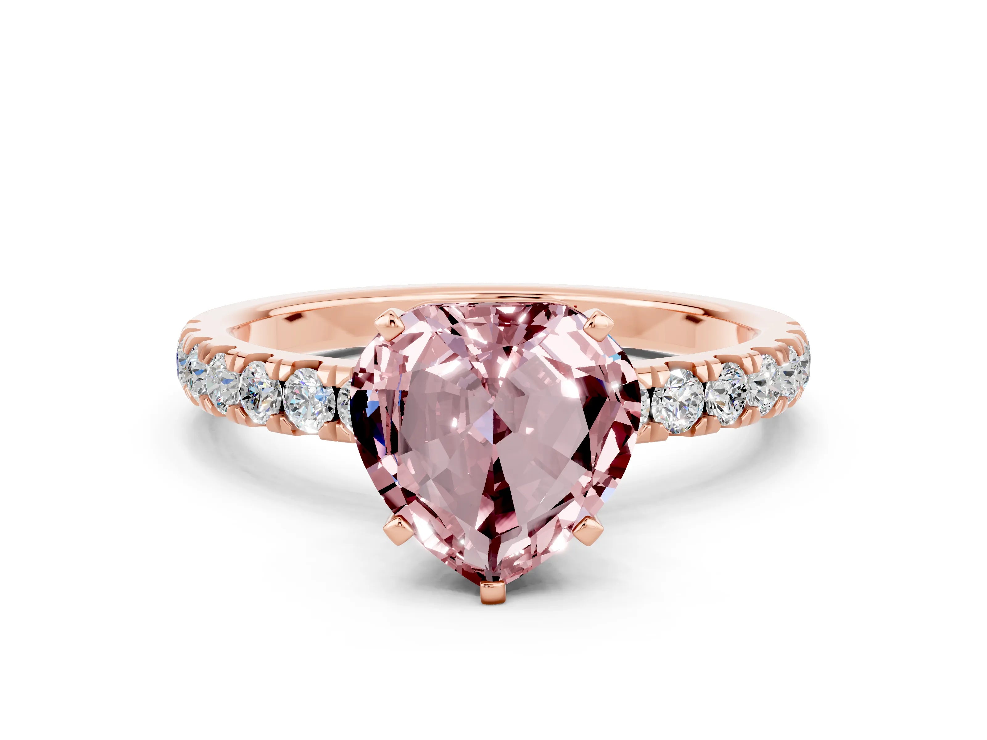 Rose gold Heart Cut Morganite Solitaire Ring with Pavé Accents and Four-Prong Setting