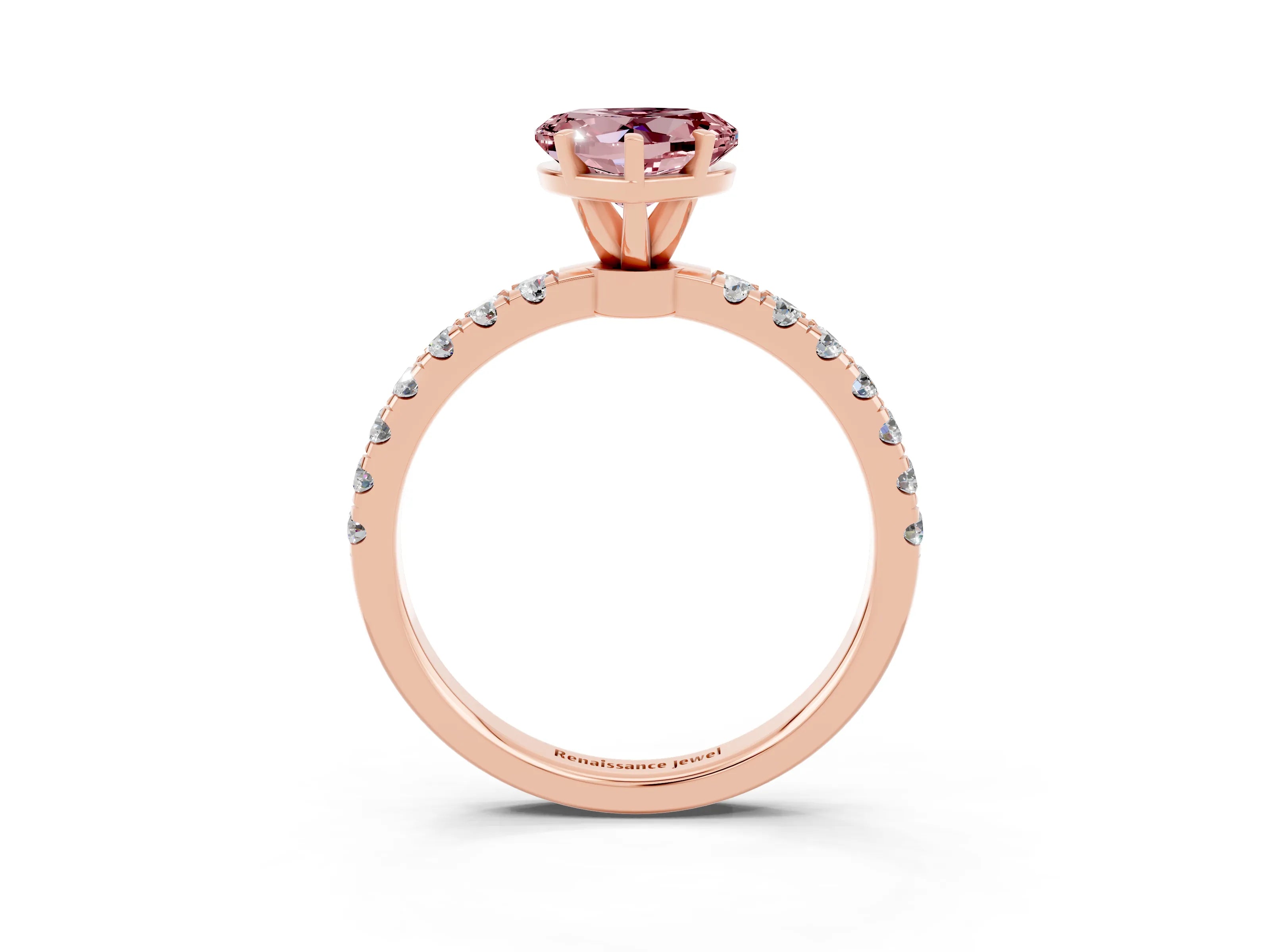 Rose gold Heart Cut Morganite Solitaire Ring with Pavé Accents and Four-Prong Setting_3