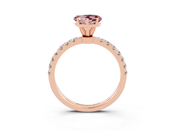 Rose gold Heart Cut Morganite Solitaire Ring with Pavé Accents and Four-Prong Setting