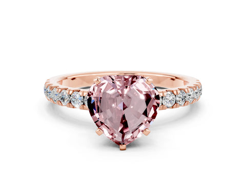 Rose gold Heart Cut Morganite Solitaire Ring with Pavé Accents and Four-Prong Setting