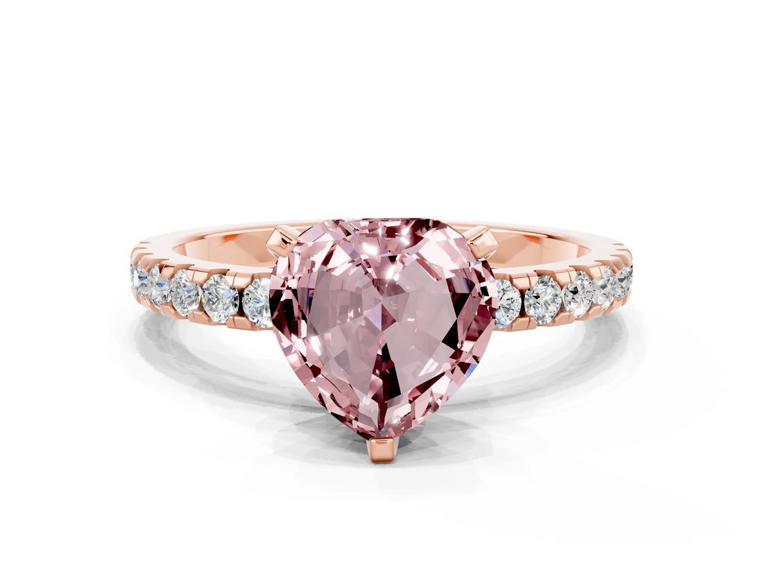 Rose gold Heart Cut Morganite Solitaire Ring with Pavé Band and Four-Prong Setting_24