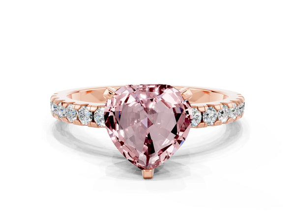 Rose gold Heart Cut Morganite Solitaire Ring with Round  Pavé Band and Four-Prong Setting