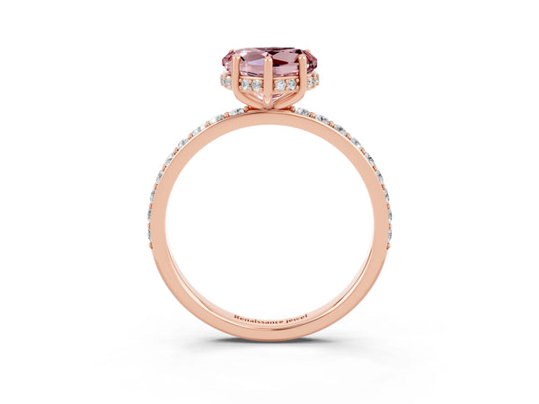 Rose gold Heart Cut Morganite Solitaire Ring with Pavé Band and Hidden Halo