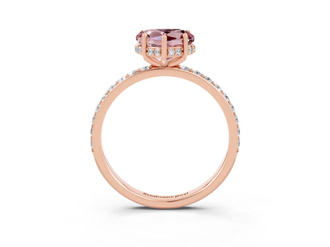 Rose gold Heart Cut Morganite Solitaire Ring with Pavé Band and Hidden Halo_15