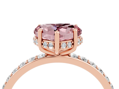 Rose gold Heart Cut Morganite Solitaire Ring with Pavé Band and Hidden Halo_16