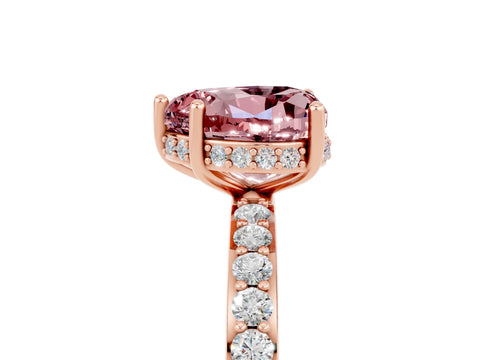 Rose gold Heart Cut Morganite Solitaire Ring with Pavé Band and Hidden Halo_17