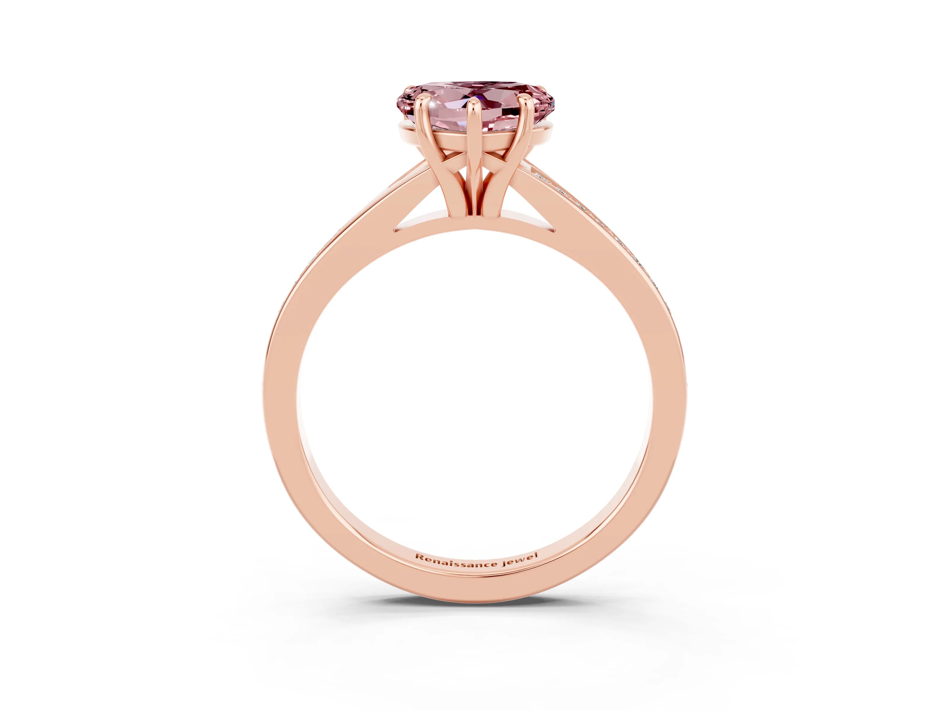 Rose gold Heart Cut Morganite Solitaire Ring with Pavé Band and Prong Setting_3